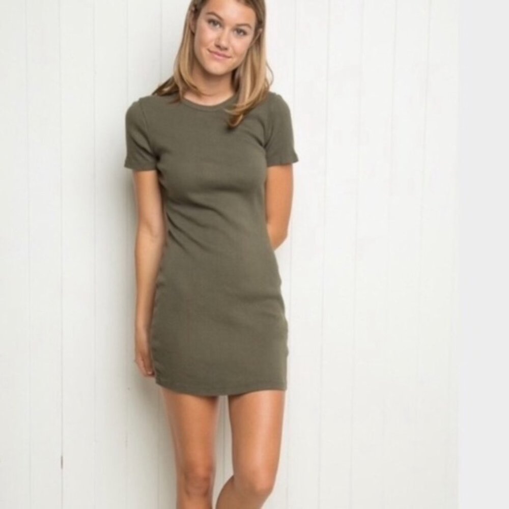Brandy Melville Jenelle Ribbed Dress In Army Green